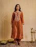 Kajal in Silk Chikankari Kurta Set for Women - Copper Brown
